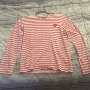 Comme des Garcons Kids Pink and White Striped Long Sleeve Tee